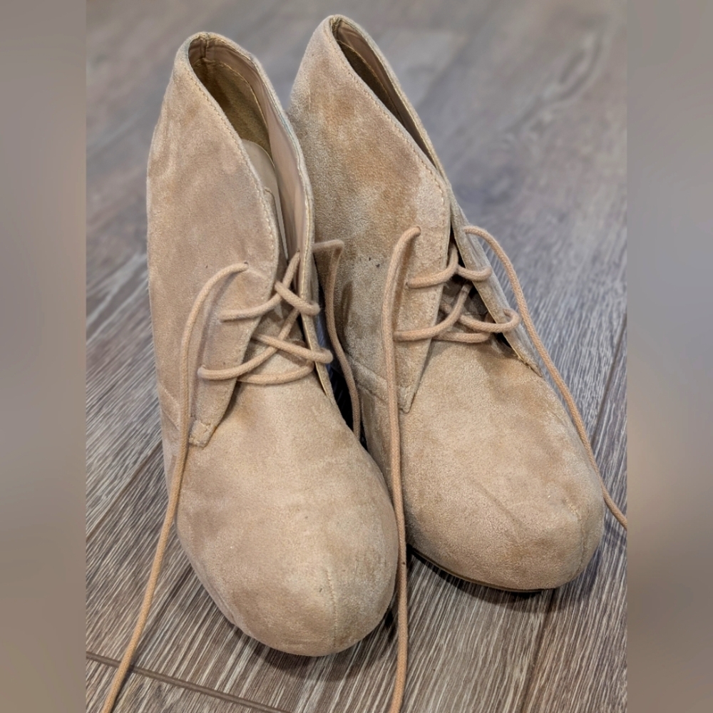 Women's Beige Suede Ankle Booties